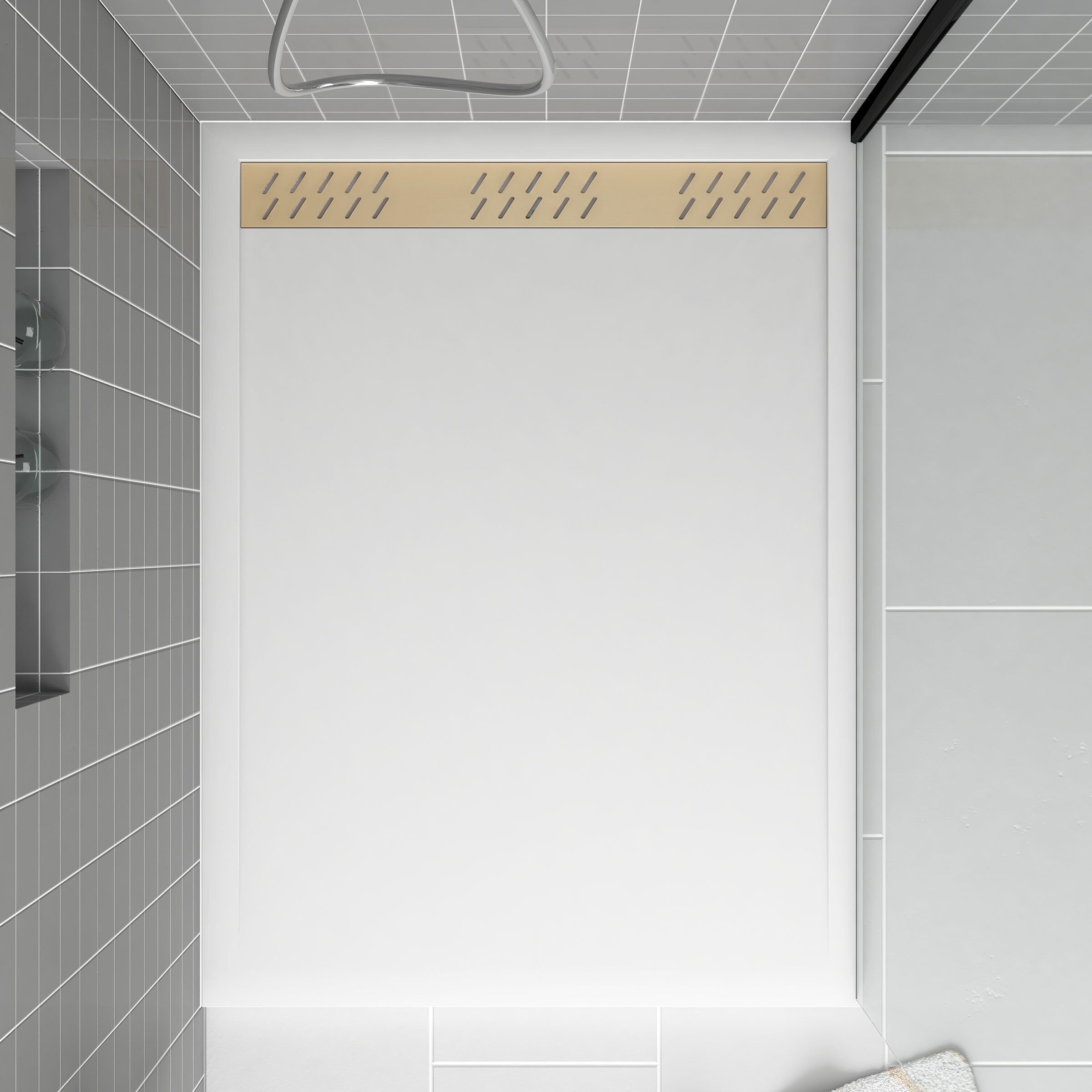 Receveur en acrylique Blanc 90x120x4 cm + Grilles Linéaires Chrome et Or Brossé - WHITENESS II - 5