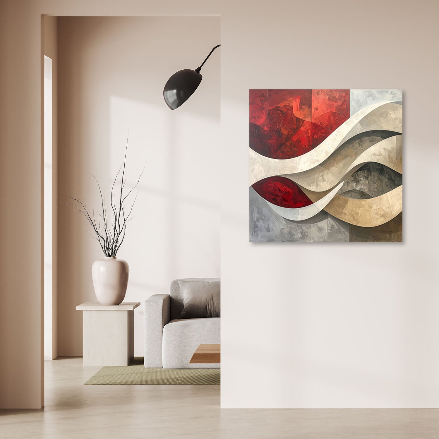 Obraz do salonu sypialni biura loftu, Abstrakcja linie tekstury beżowy czerwony 40x40 - 2