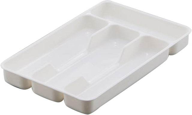 Pojemnik na sztućce do szuflady, pojemnik na zastawę stołową, kompaktowy plastikowy organizer na łyżki i widelce (biały)