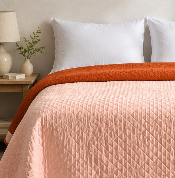 Colcha Bicolor Reversible Teja/Coral Cama 180cm Donegal Collections - 7