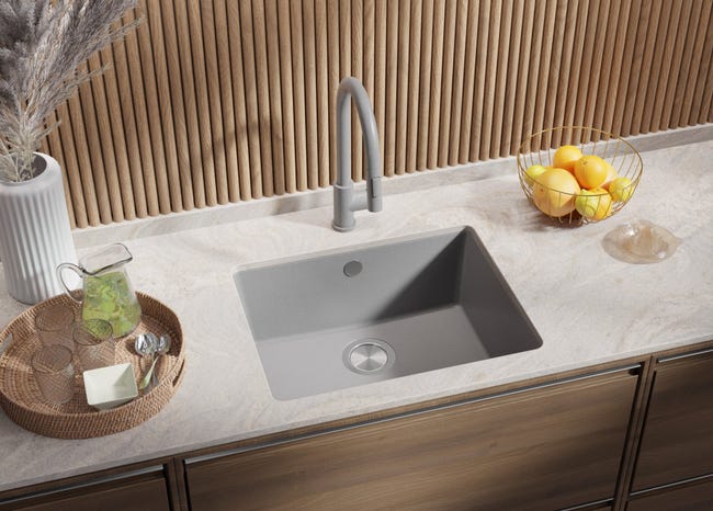 Fregadero Cocina Gris 78x50cm, Granito 2 Senos + Sifón, Sobre encimera al mueble 80cm - Madrid Twin PRIMAGRAN | Leroy Merlin Fregadero Cocina Gris 78x50cm, Granito 2 Senos + Sifón, Sobre encimera al mueble 80cm - Madrid Twin PRIMAGRAN | Leroy Merlin