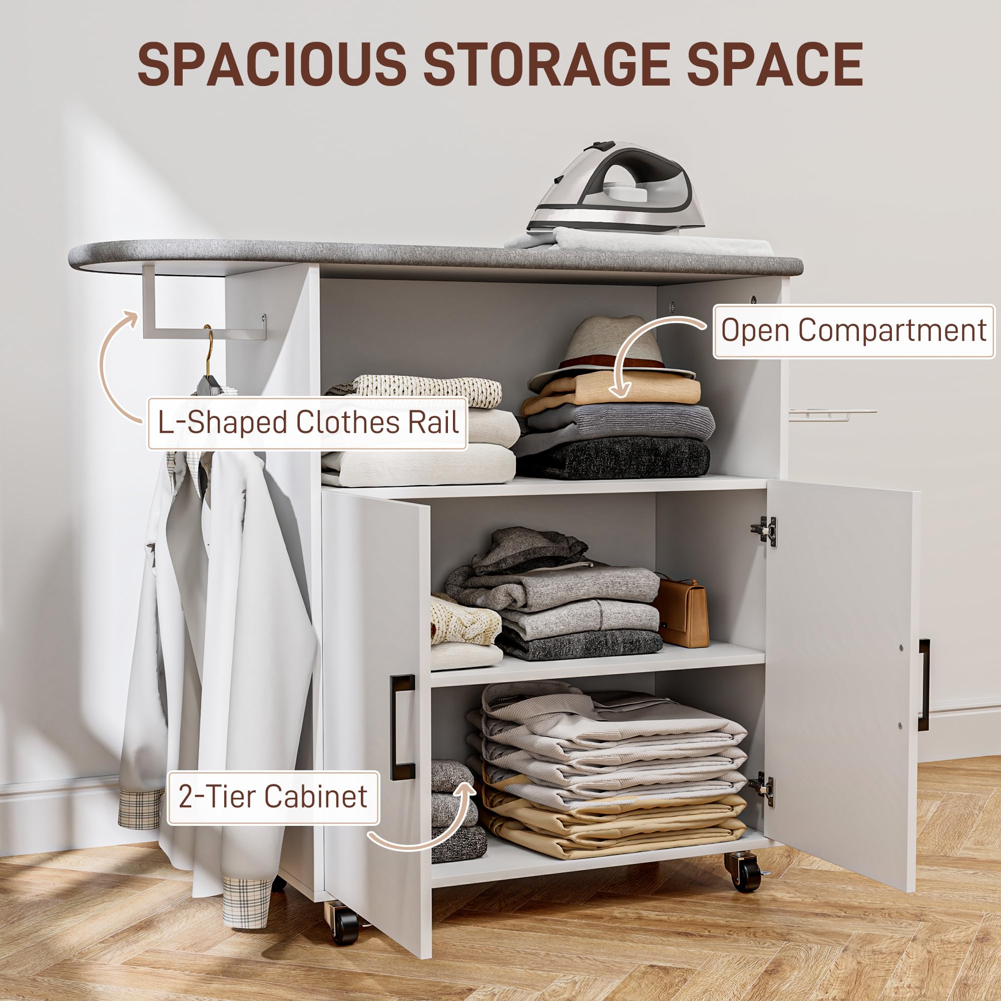 HOMCOM Table à repasser Mélamine Bois Blanc 125x43.5x102.5 cm 831-918V80WT - 6