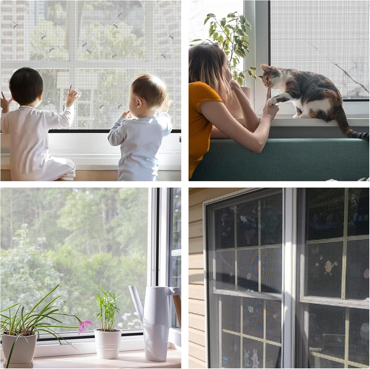 Protection de fenêtre pour chat avec bandes adhésives, sans danger pour les chats empêche les insectes d'entrer, parfaite pour les balcons et les cha - 6