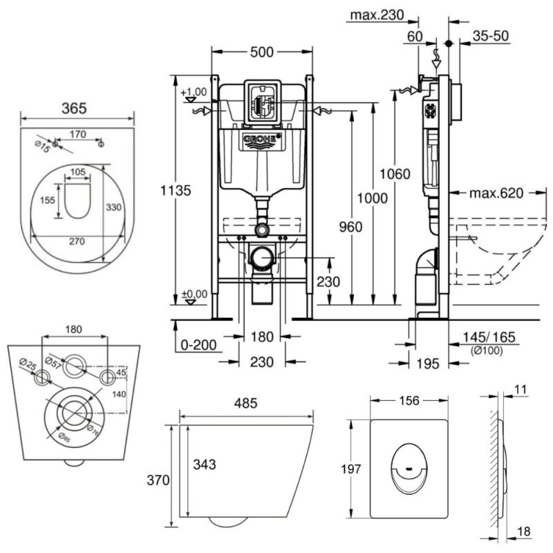 Grohe Pack WC Bâti autoportant + WC Swiss Aqua Technologies Infinitio sans bride + Plaque chrome (ProjectInfinitio-2) - 5