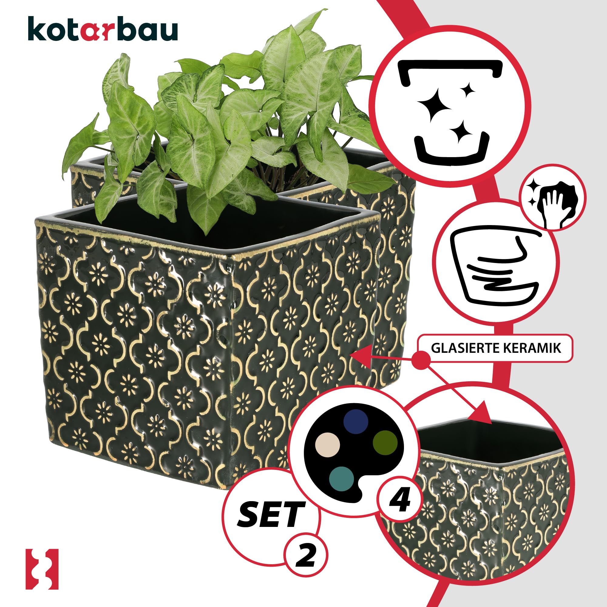 2x doniczka vintage 13x13 ceramiczna donica osłonka na kwiaty zioła rośliny - KOTARBAU - 5