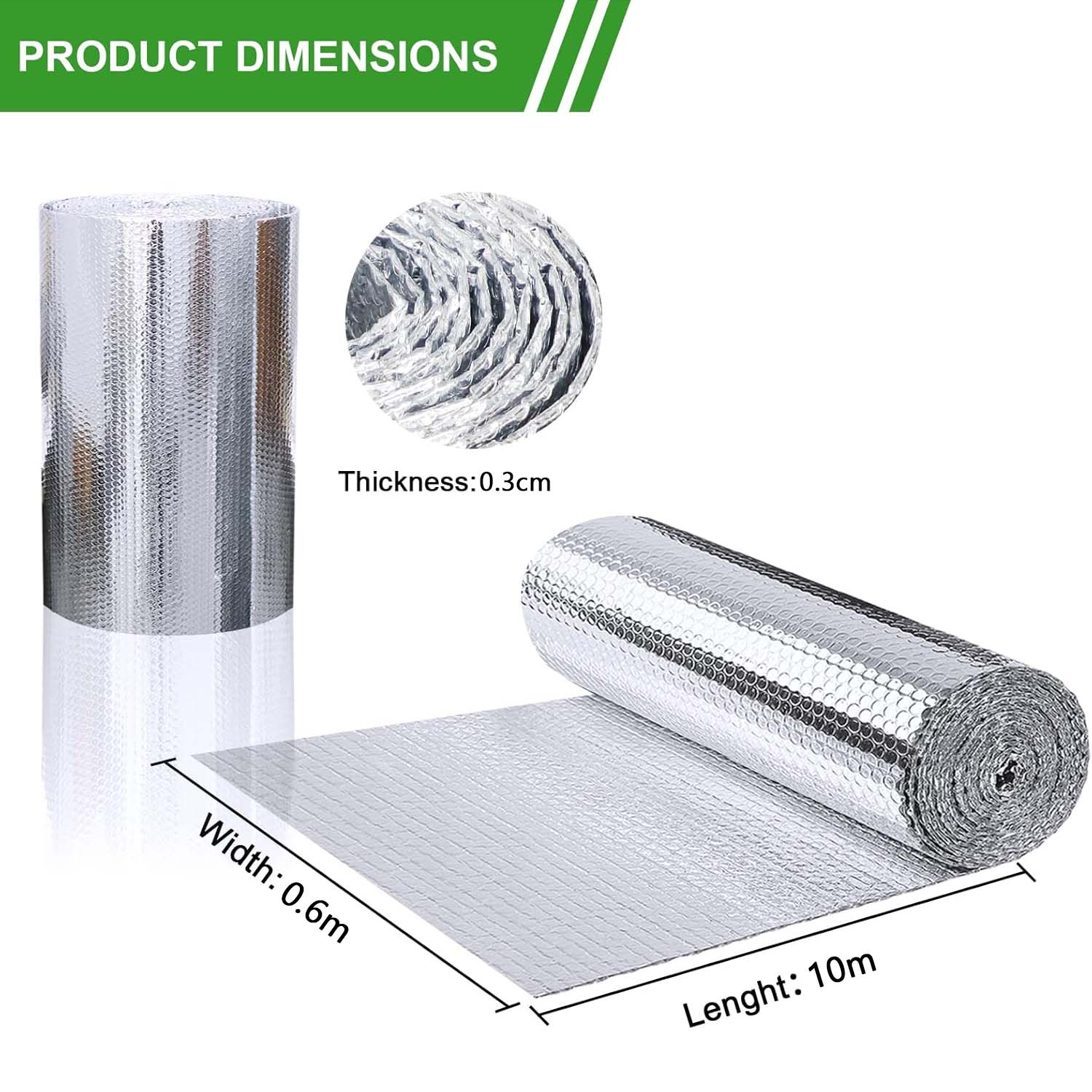 Rollo aislante reflectante 0,6×10m película térmica aluminio ventanas tejados autocaravanas protección UV barrera radiante ignífuga - 2