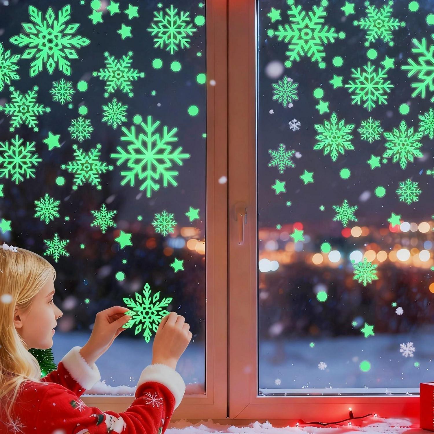 Décoration fenêtre Noël 125 flocons statiques PVC lumineux hiver 2026 ...