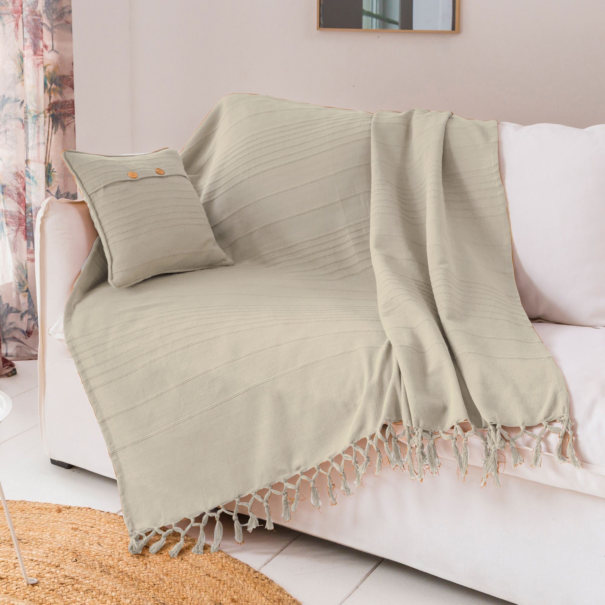 Jeté de fauteuil ORION 180x250 blanc ivoire en coton - 3