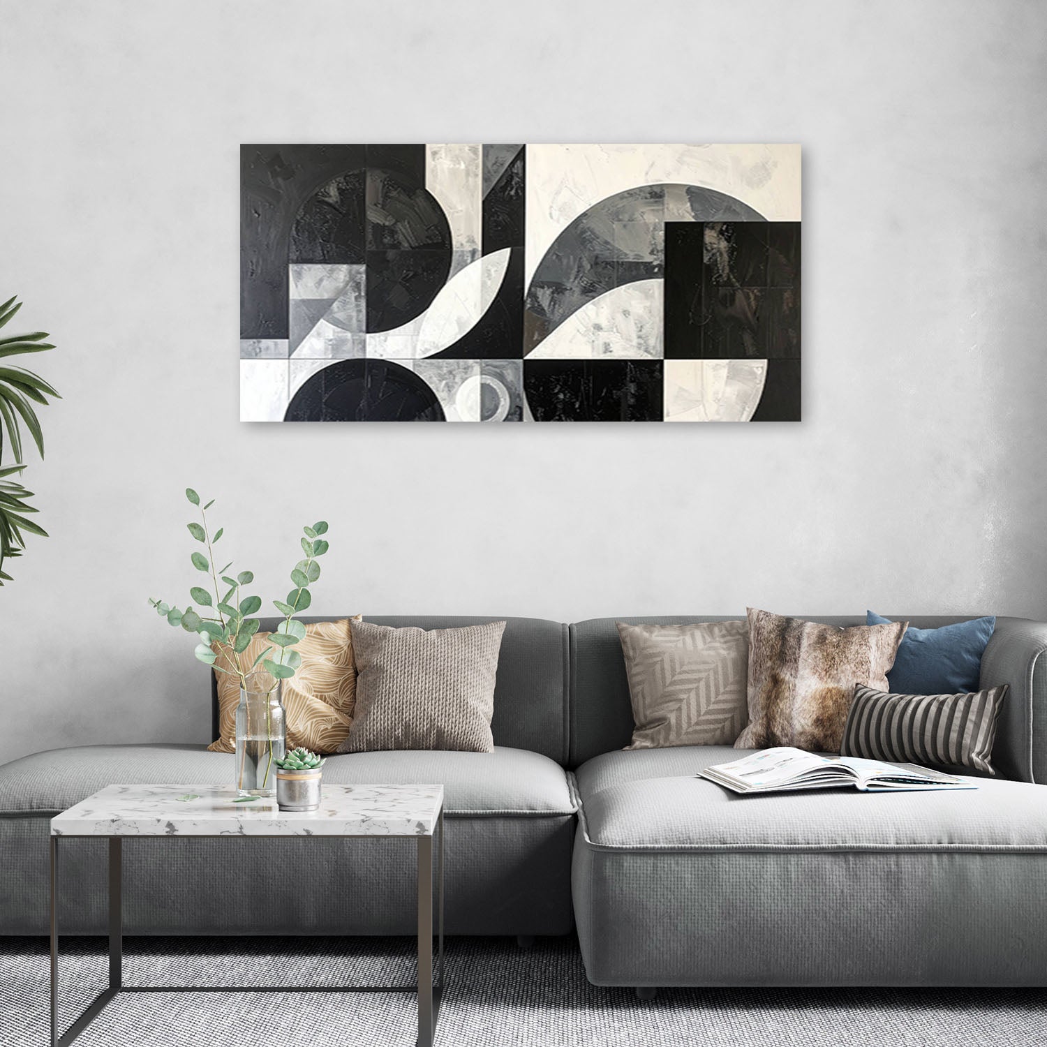 Obraz do salonu biura, Abstrakcja geometryczna czarno biały 80x40 - 2