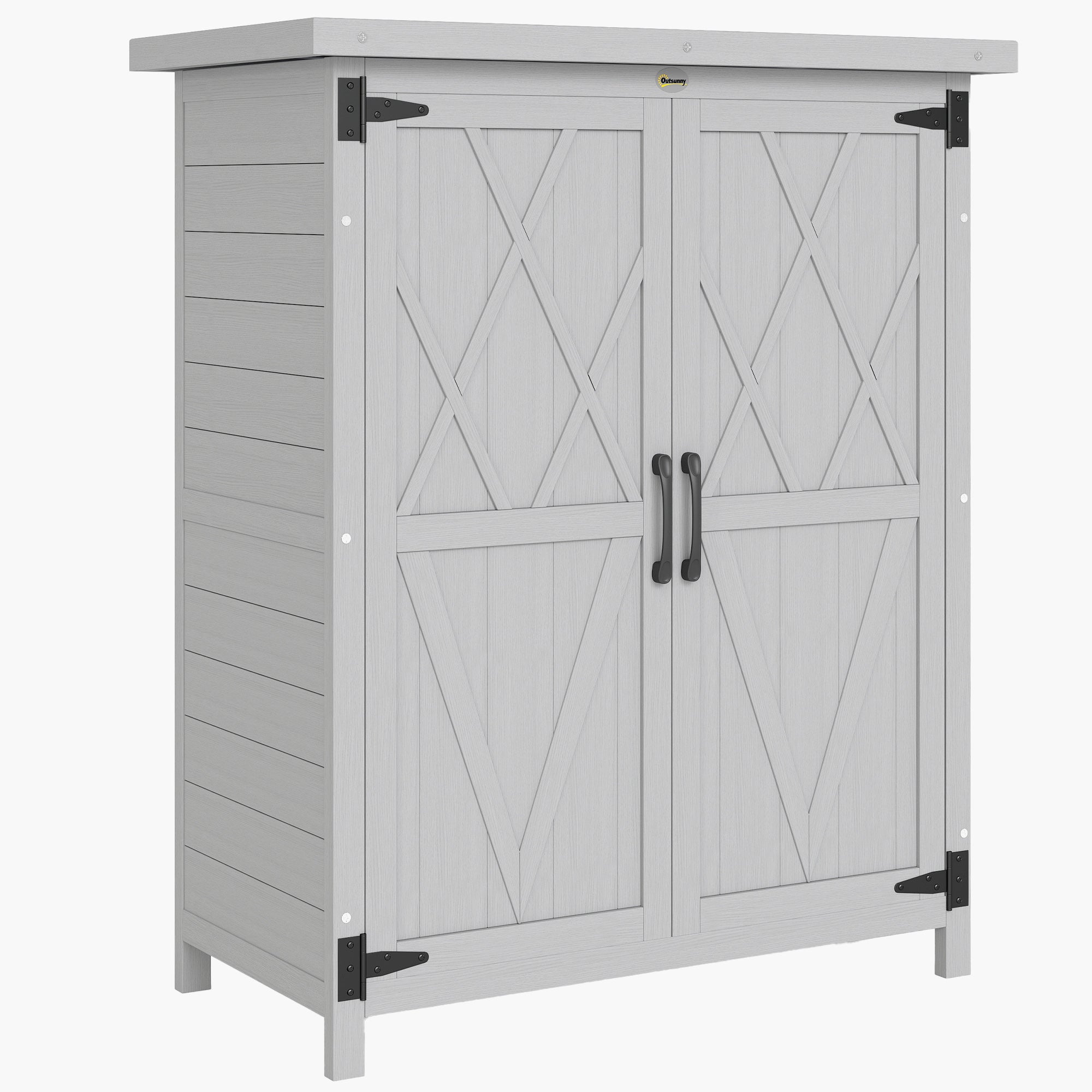 Caseta/armario de jardín con 3 estantes, 2 puertas, techo de chapa galvanizada impermeable, madera maciza, 75 x 40 x 90 cm, gris.