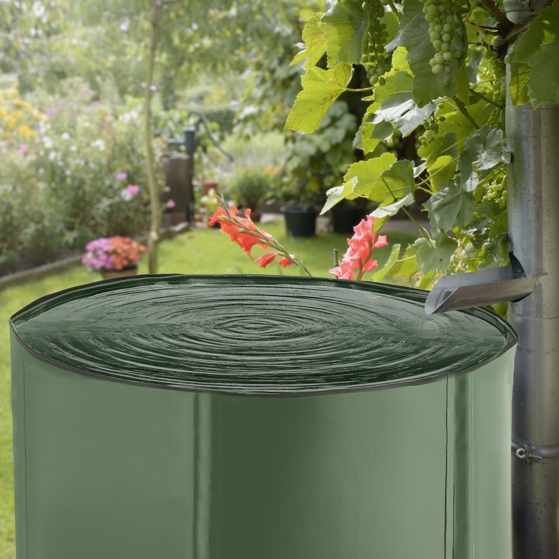 S&M Depósito Agua Lluvia 380L Plegable: Ahorra Agua Y Cuida Tu Jardín (PVC Resistente Con Grifo)