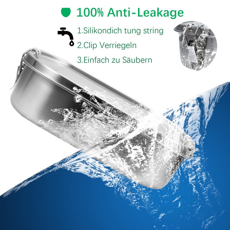 Lorzonal de 800-1400 ml sin lonchera de plástico sin BPA Caja de almuerzo de acero inoxidable - 800+1400ml - 3