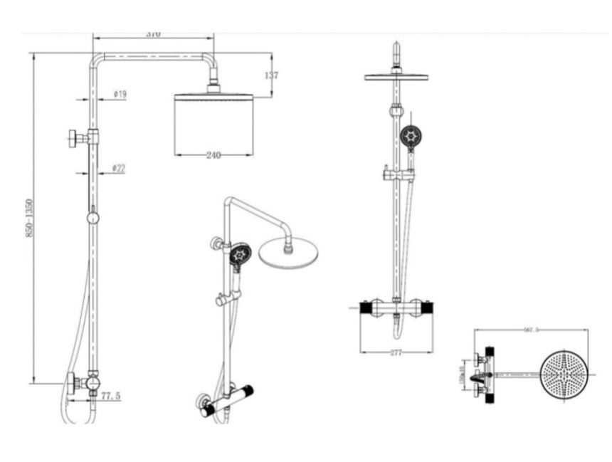 Colonne de douche XXL 240 avec mitigeur thermostatique, Douchette 3 jets, Chrome (SATSSTK) - 4
