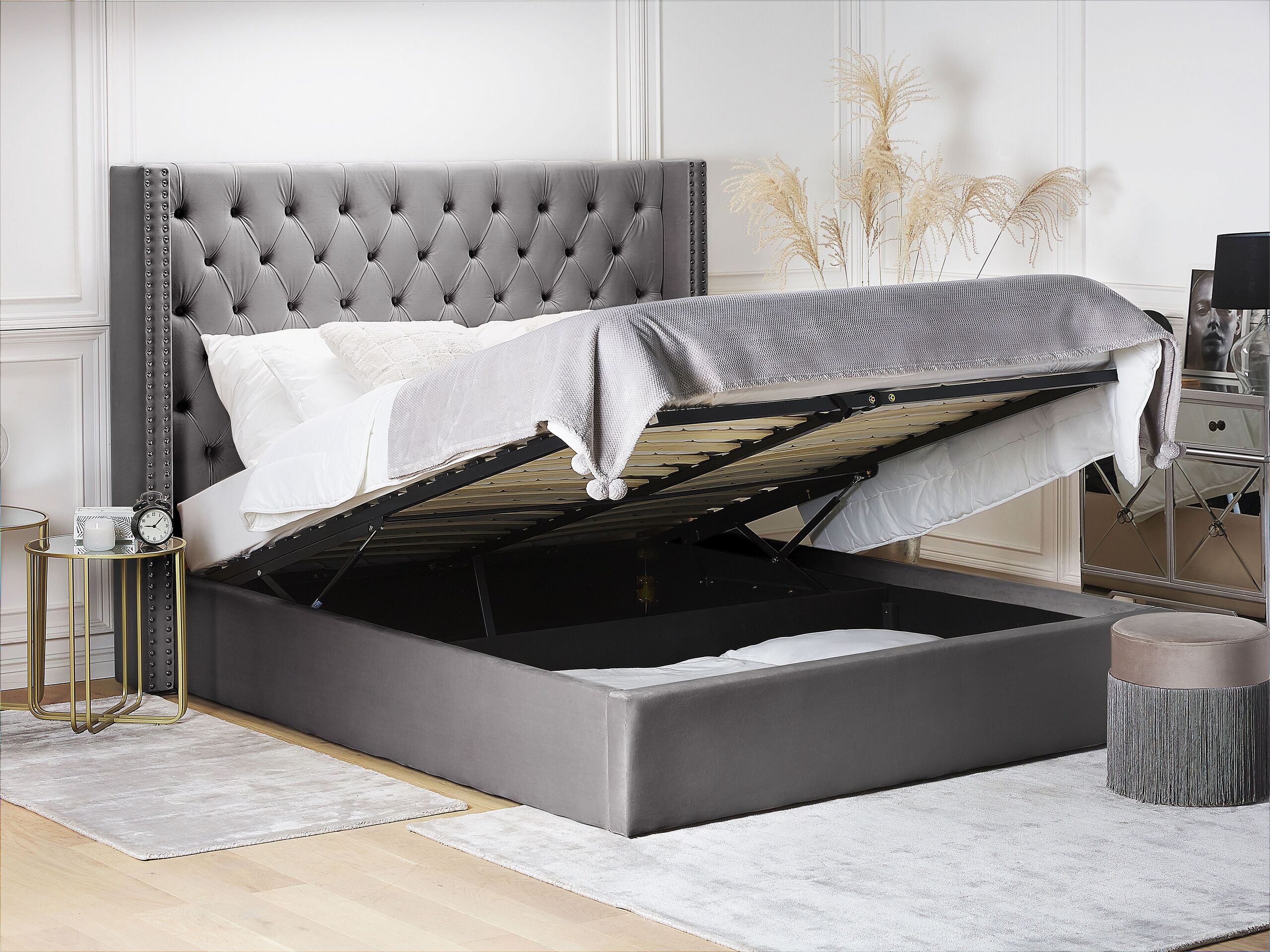 Letto contenitore Velluto LUBBON 160 x 200 cm Grigio - 4