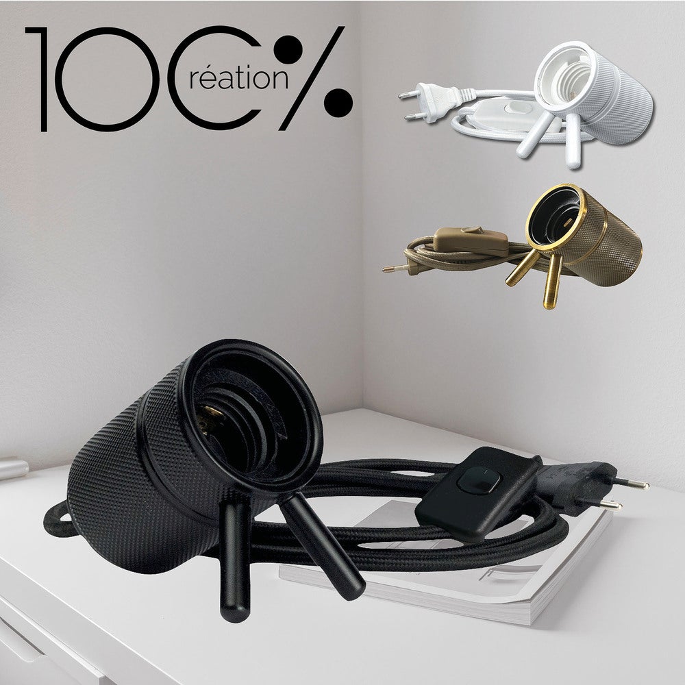 Douille métal E27 noire précablée à poser, câble en tissu - Tibelec - 2