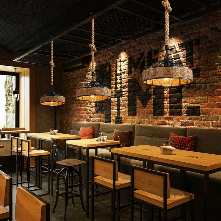 Lustre en Corde de Chanvre, Lampe à Suspension Rétro en Métal Noir, Lustres Suspensions En Country, Plafonnier Couloir E27 Luminaire pour 220V - 4