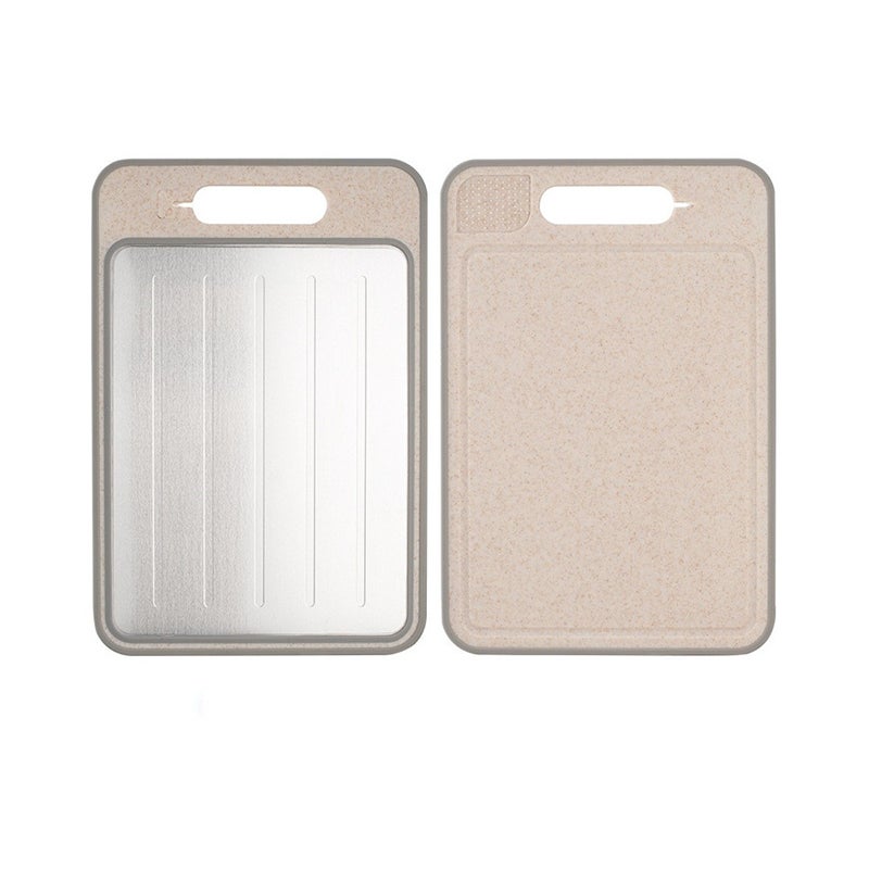 Dwustronna deska do krojenia, do mięsa z wbudowaną temperówką, możliwość ostrzenia, antypoślizgowa, 36,5×25×1 cm - khaki