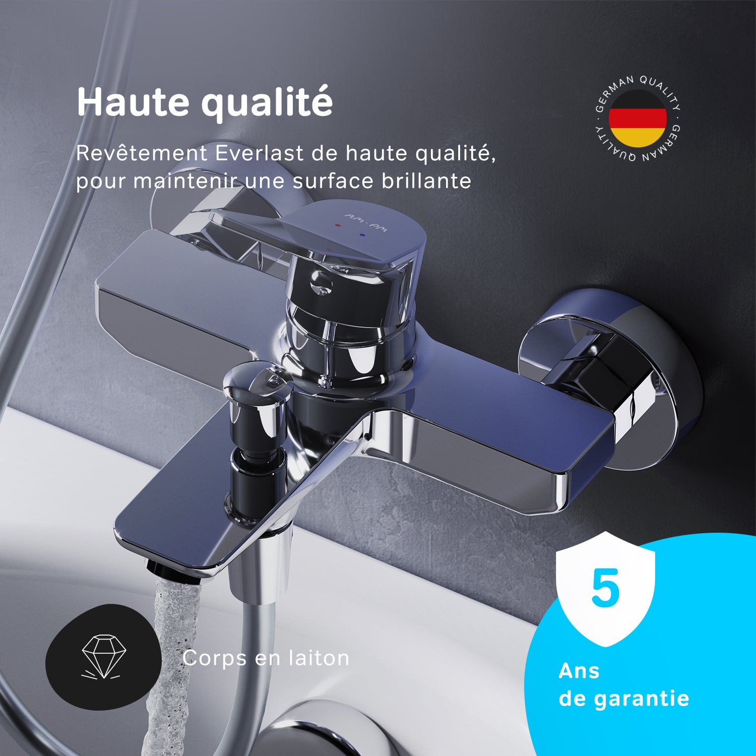 Mitigeur de baignoire mécanique Robinet salle de bain, mitigeur de bain, Chromé, X-Joy FXA10000 AM.PM - 3