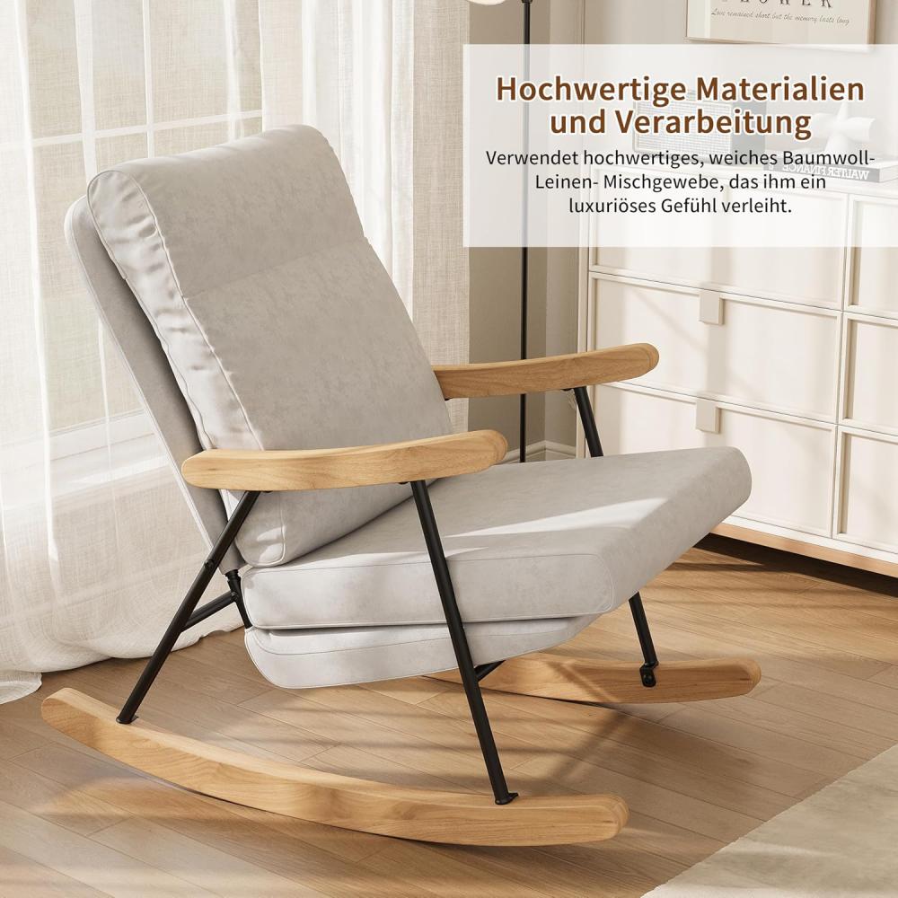 Chaise à bascule scandinave en lin ergonomique, bois massif et métal, fauteuil relax salon chambre. - 6