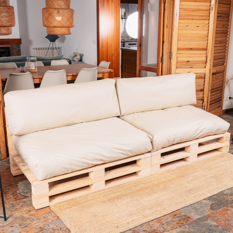 Coussins Palette Déhoussable Imperméable LOT x2 BANANAIR 120x80cm/120x40cm Beige - 5