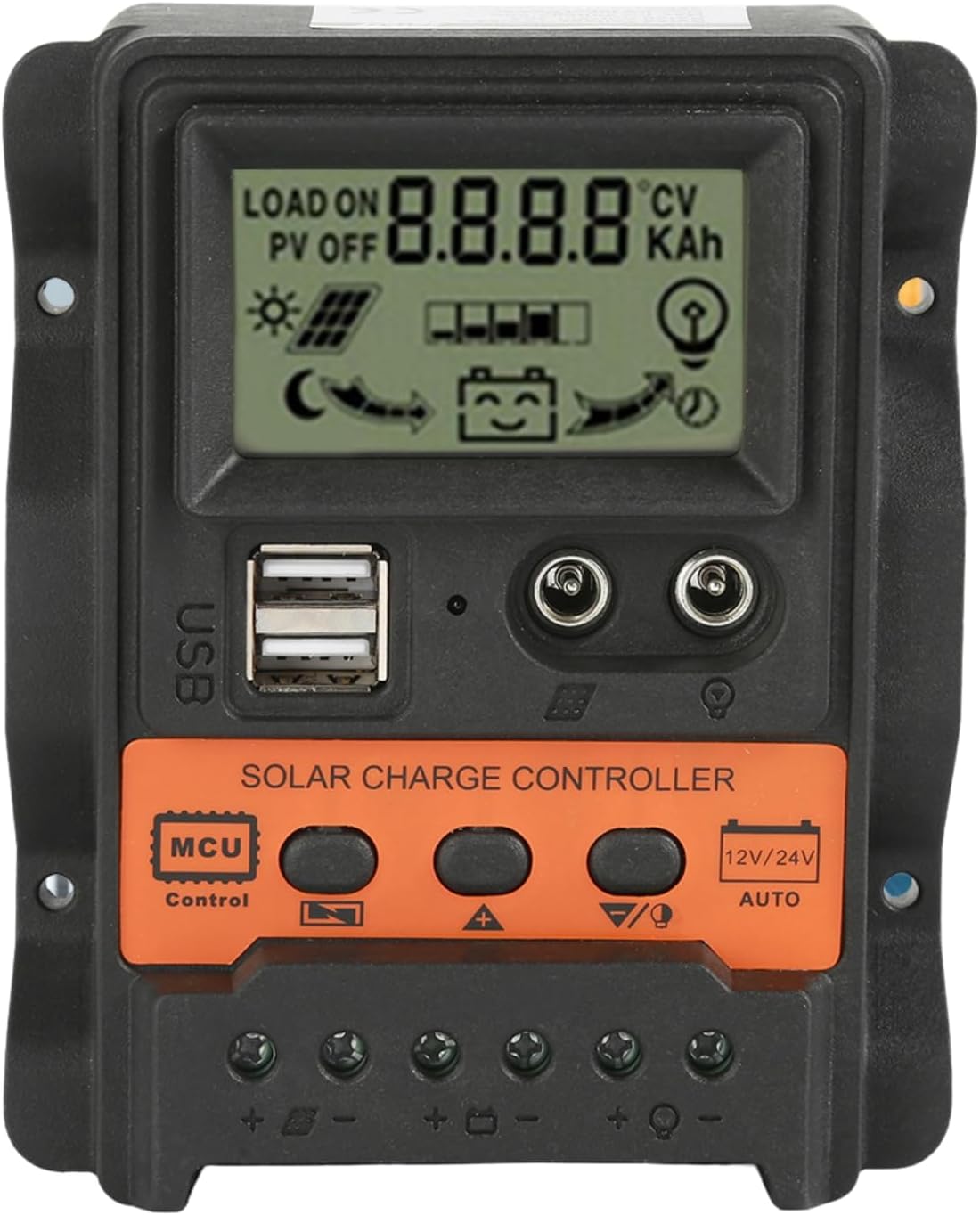 Regulator ładowania solarnego PWM, kontroler ładowania solarnego z wyświetlaczem LCD 12 V 24 V 10 A, podwójne USB 5 V