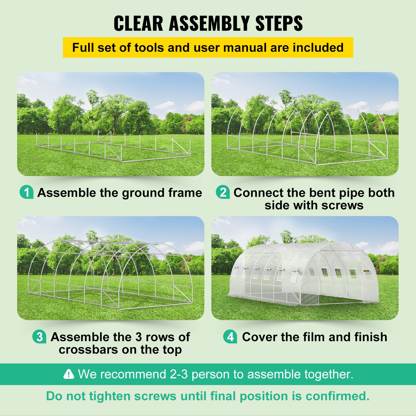 Serre Tunnel Jardin VEVOR 6,1x3x2,1 m Tente Abri Plantes Cadre en Acier Galvanise Couverture Etanche PE 3 Poutres Superieures 4 Poteaux Diagonaux 2 Po - 6