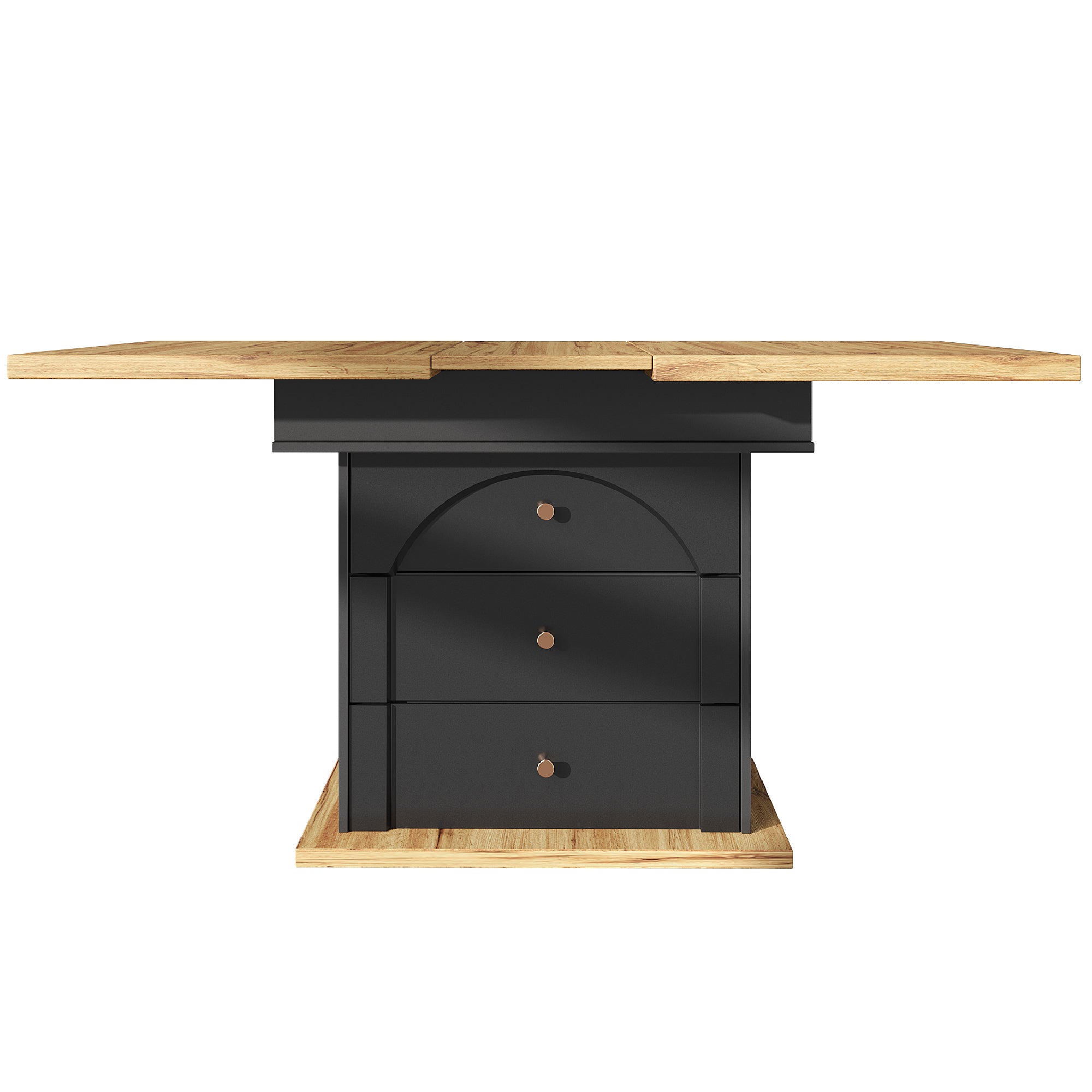 Rozkładany stół jadalny dla 4-6 osób z 1 drzwiami i 2 szufladami - 110/140 x 80 x 75 cm - MDF - Czarny + naturalny - 9