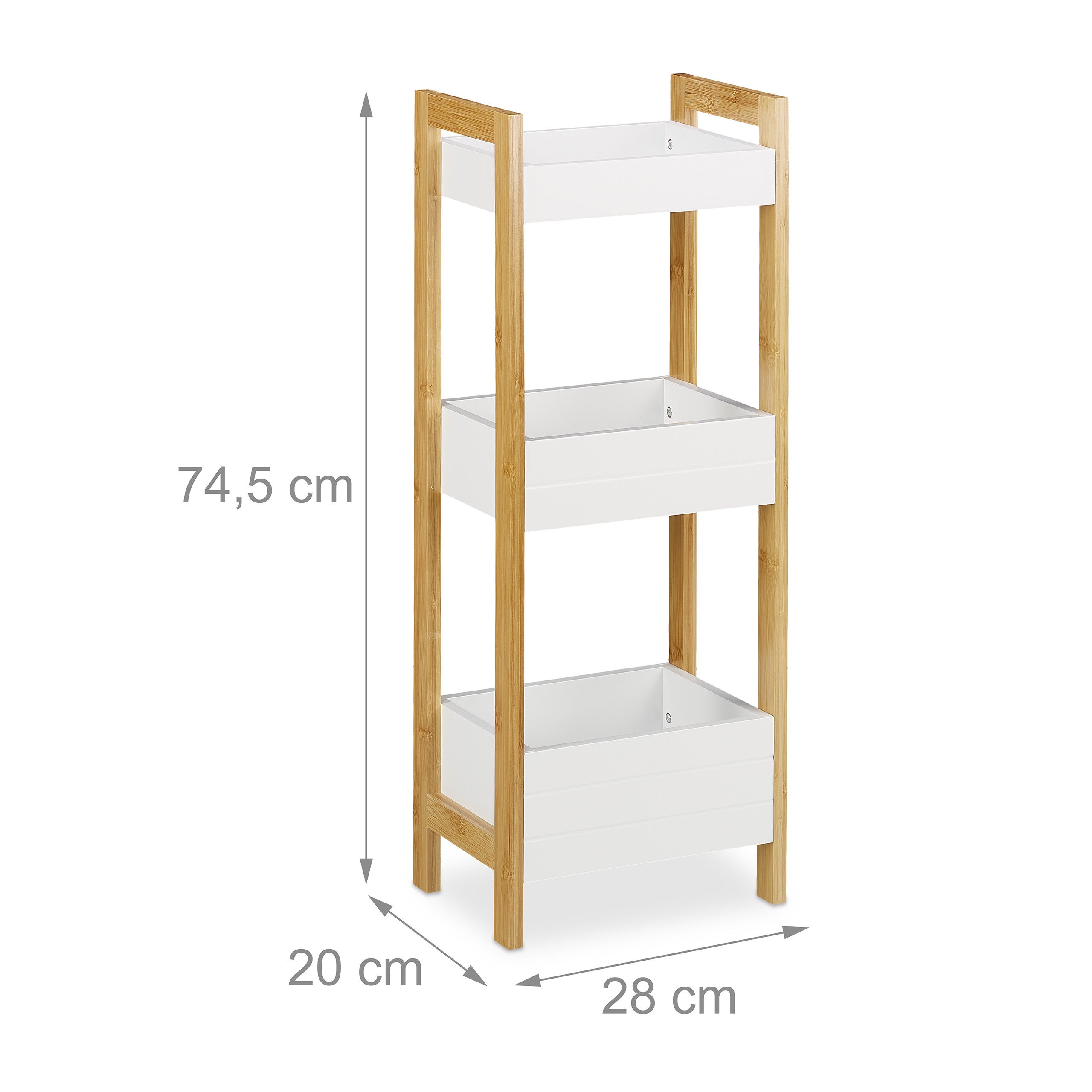Etagère de bain avec 3 paniers, bambous et MDF, HxlxP 74,5 x 28 x 20 cm; debout, en cuisine, nature/blanc, Relaxdays - 4