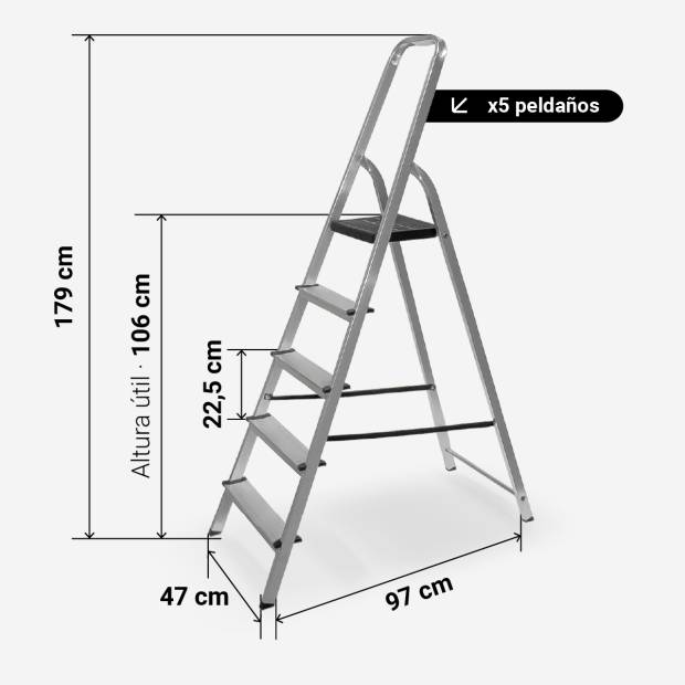 ARARAT 8005X Escabeau Pliable en Aluminium – 5 Marches - 3