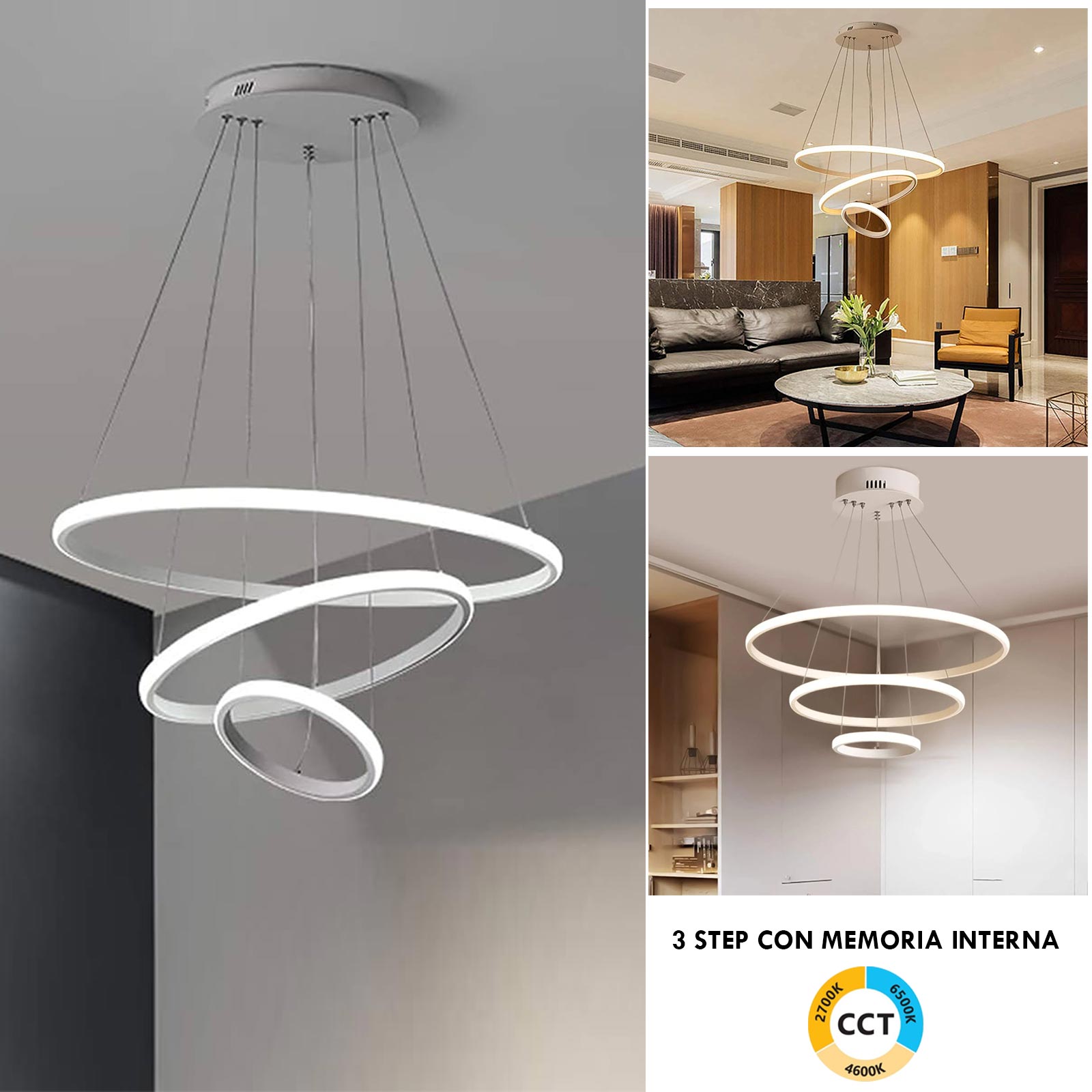 GHY - Plafonnier LED Moderne Grande Lampe Salon Dimmable Avec Télécommande Plafond Anneau Design Lustre Suspension Chambre Acrylique Abat Jour Salle Manger Cuisine Bureau Lumières ,7 heads