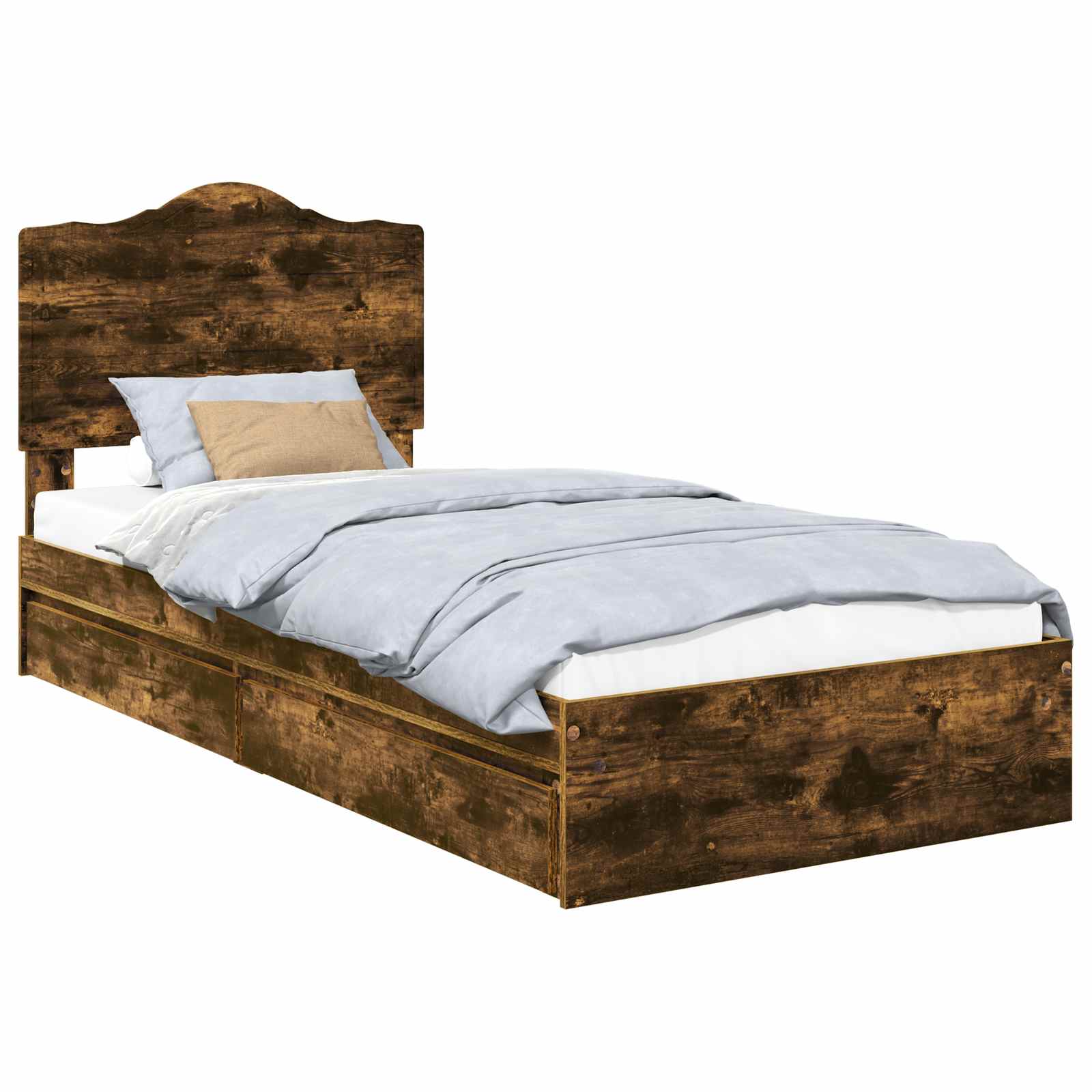 Lit avec rangement, panneau de bois, chêne fumé, pour la chambre, 90 × 200 cm - 2