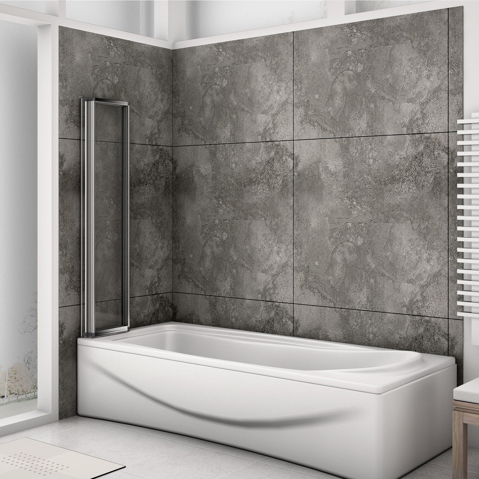 Pare-baignoire pivotant et pliant 100x140cm en verre trempé écran baignoire avec 4 volets Océan - 3