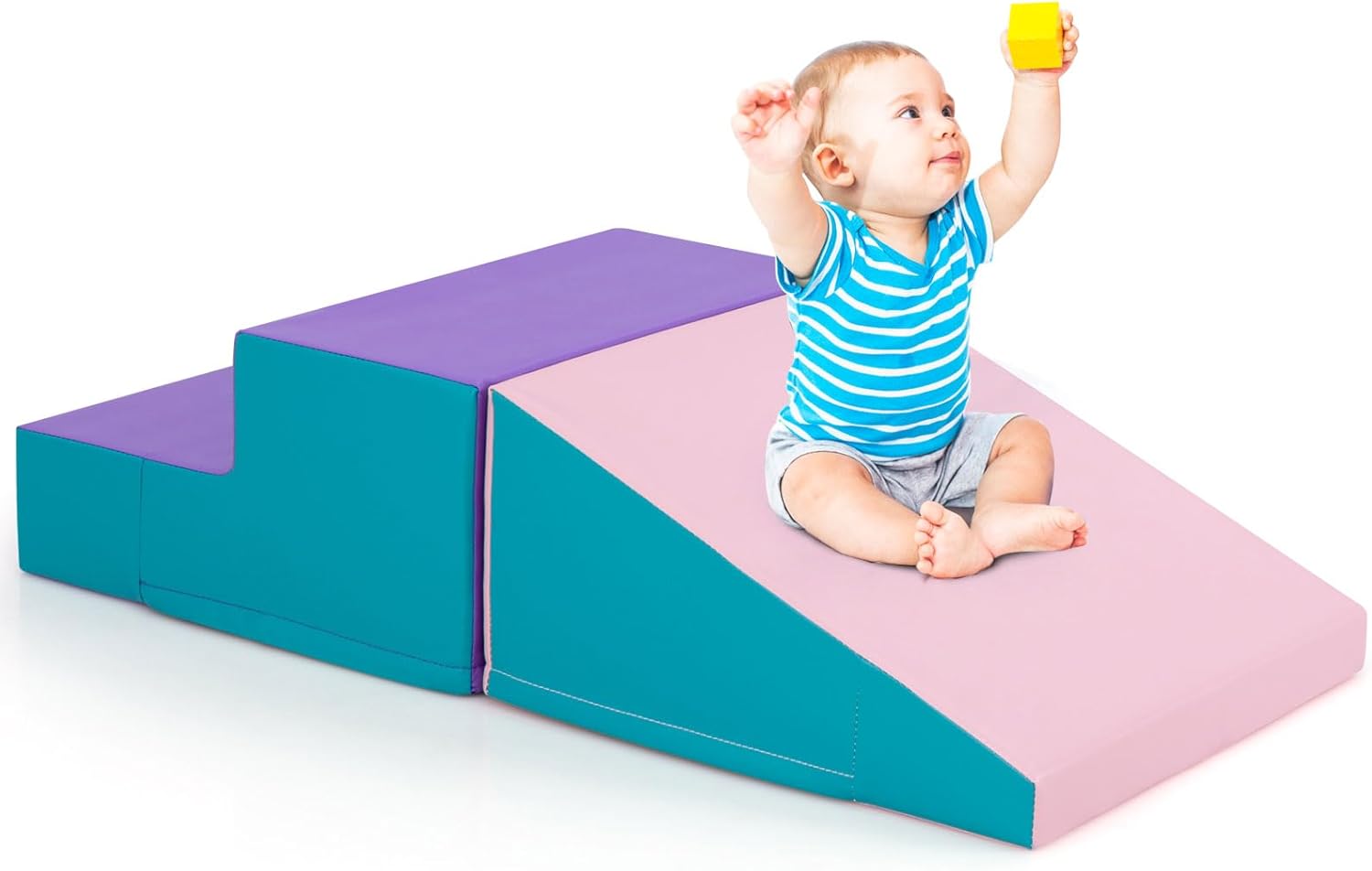 Zestaw do Ćwiczeń Motorycznych dla Niemowląt z Pianki z Drabinką i Zjeżdżalnią dla Dzieci w Wieku od 6 Miesięcy do 3 Lat (Różowy + Niebieski)