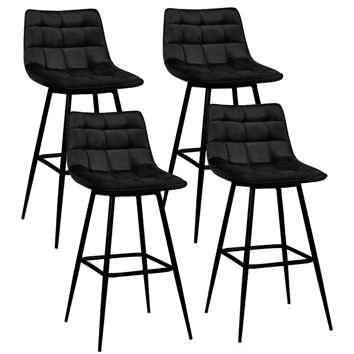 Lot de 4 tabourets de bar MADY en velours noir - 2