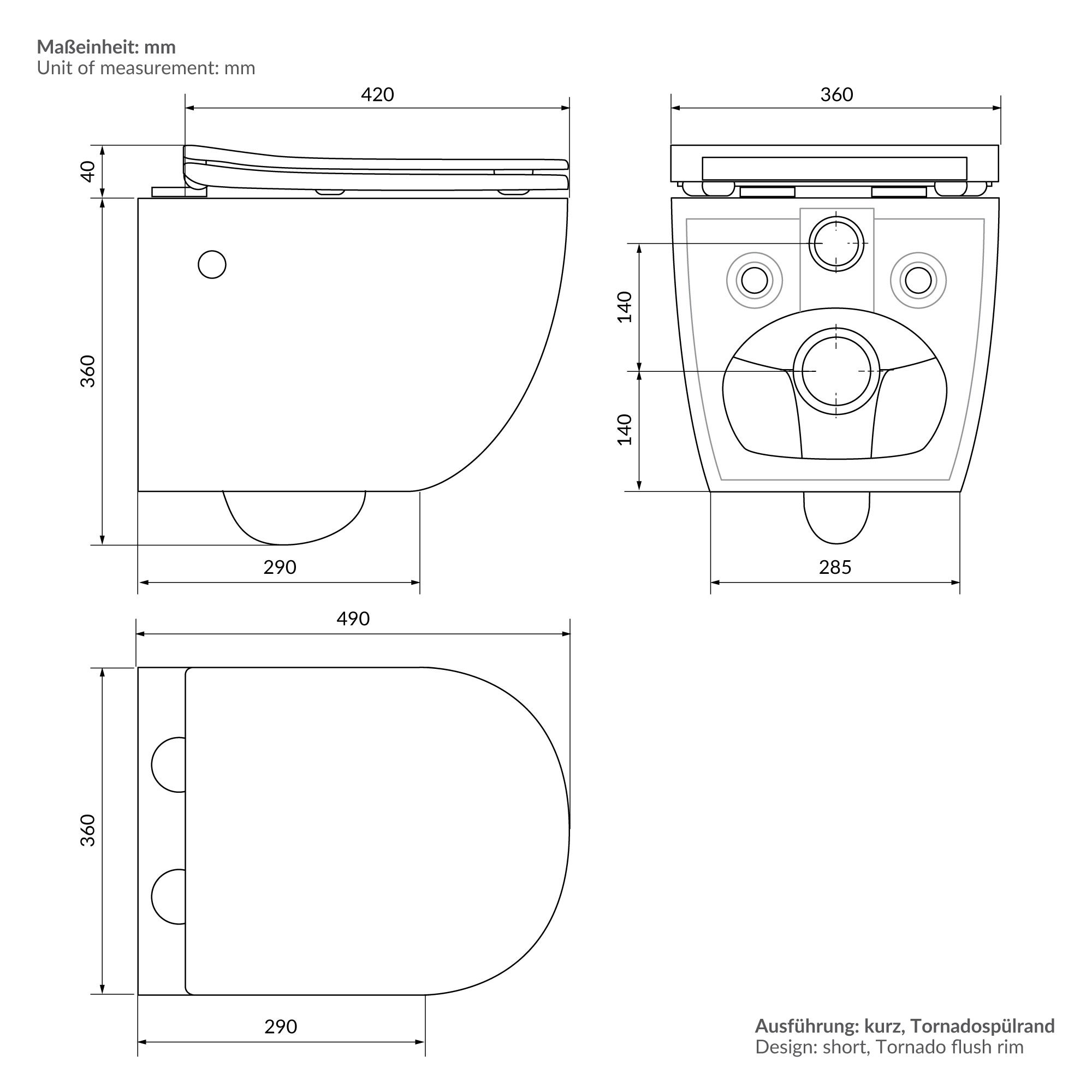 WC suspendu chasse d'eau tornado fonction bidet noir mat avec siège Softclose - 8
