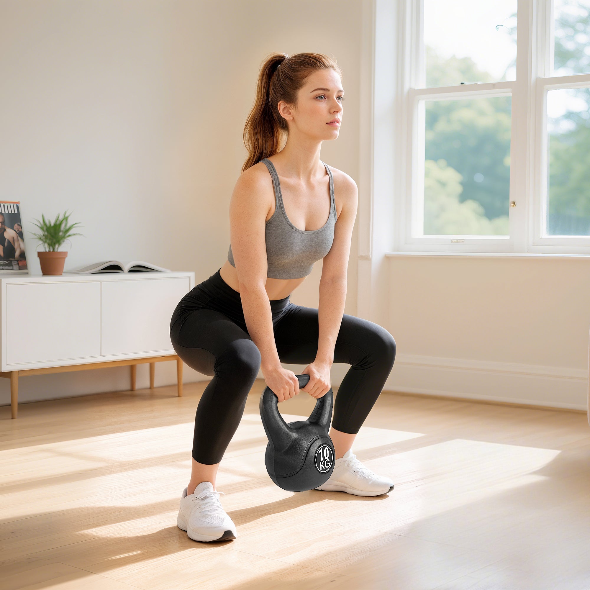 Kettlebell10kg esporte base placa punho 25x19x28cm home gym ginásio - 3