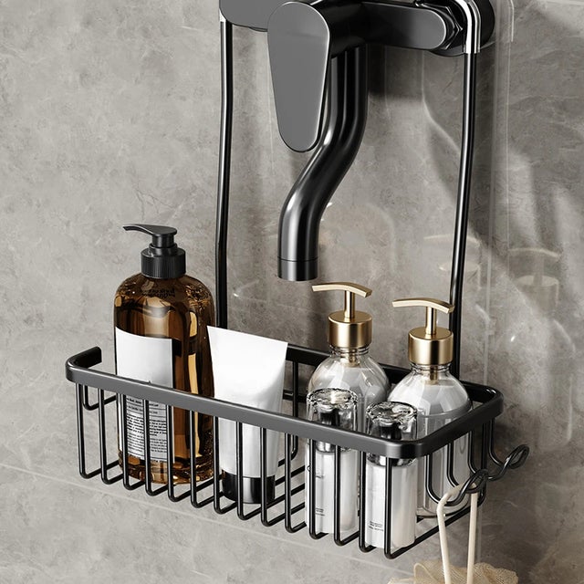 9PC Étagère de Douche Pratique sans Perçage pour Toilettes, Rangement de Salle de Bain pour Produits de Douche et Bain Meuble salle de bain Noir