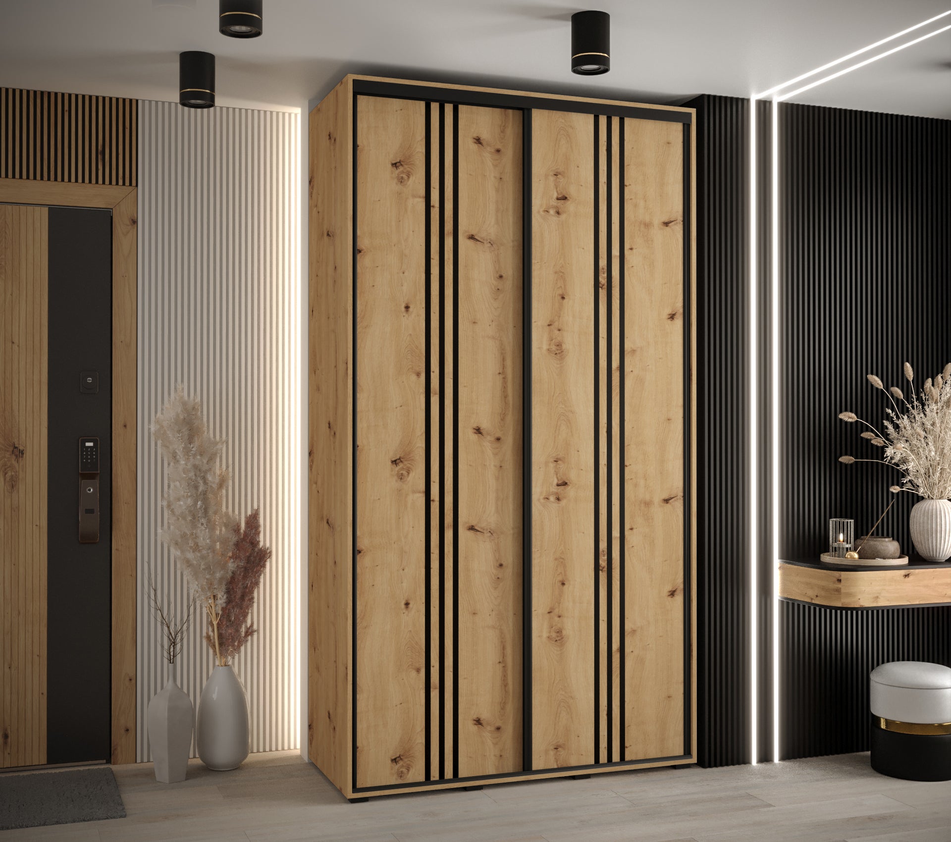 Szafa przesuwna wysoka Davos 6 140 x 60 x 235,2 cm artisan + artisan + u. czarny - Abiks Meble - 2
