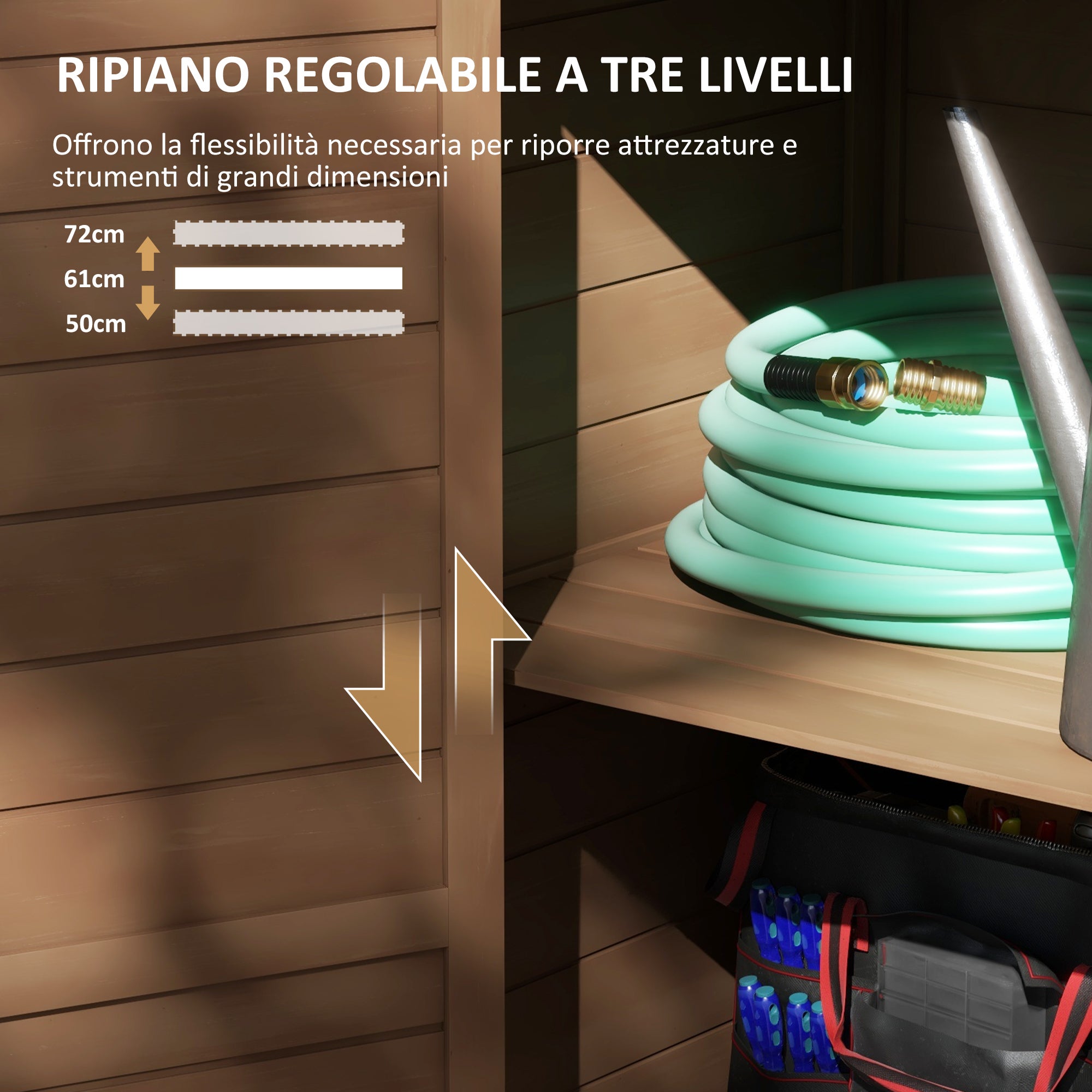 Outsunny Armadio da Giardino in Legno con Ripiano Regolabile e Catenaccio, 75x56x117cm, Marrone - 4