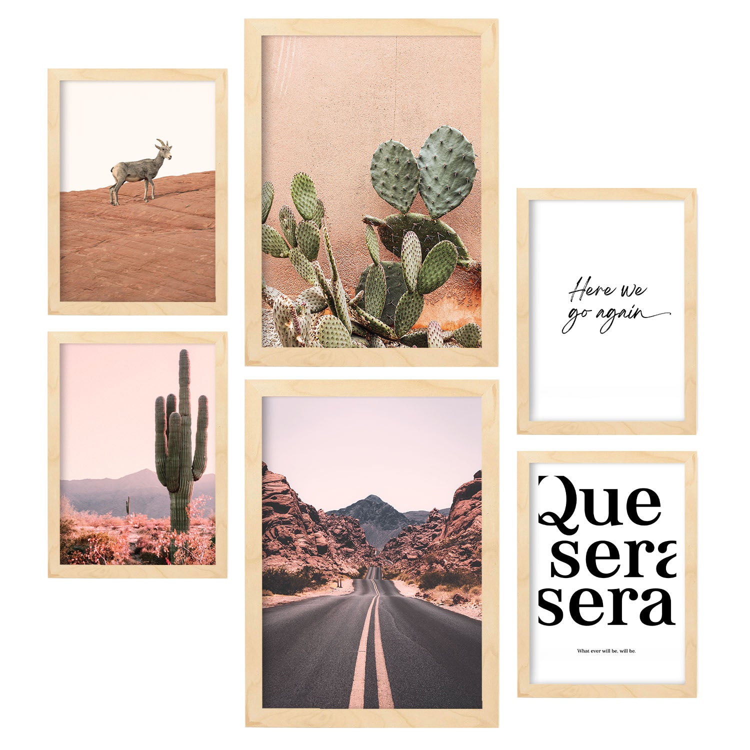 Conjunto 6 pósteres fotografã­as desierto mexico impresion arte mural cuadros decorativos salon dormitorio habitacion a3 y a4 marco madera clara