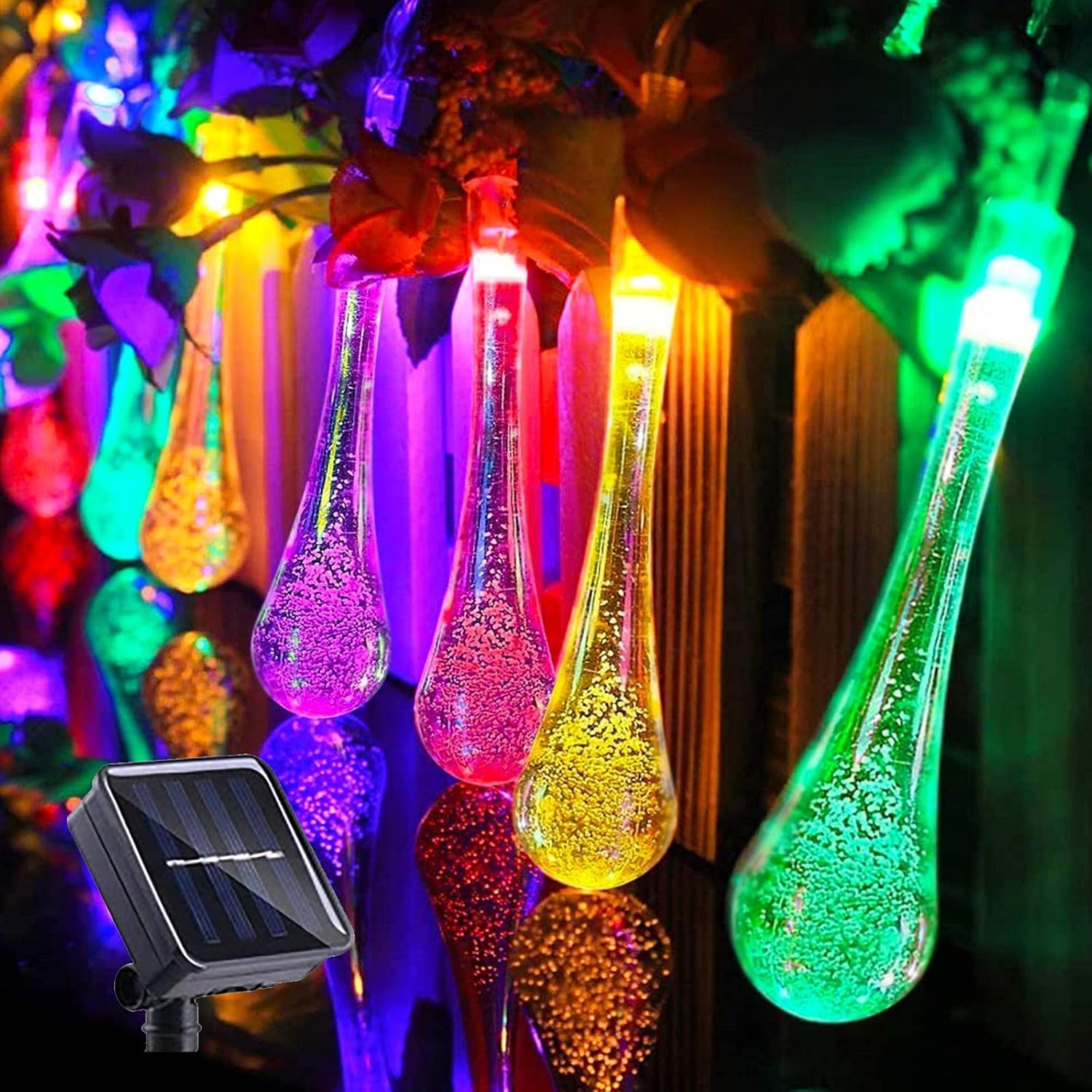 Wodoodporne, zewnętrzne lampki solarne do ogrodu, dekoracja na imprezę świąteczną (kolorowe), 5 m, 20 diod LED