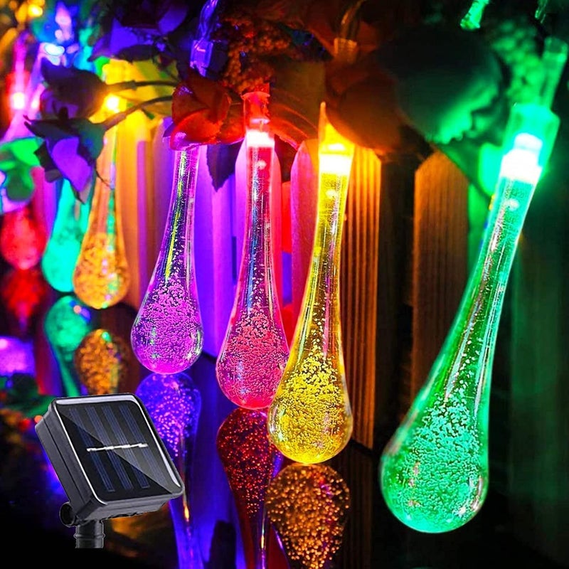 Wodoodporne, zewnętrzne lampki solarne do ogrodu, dekoracja na imprezę świąteczną (kolorowe), 5 m, 20 diod LED