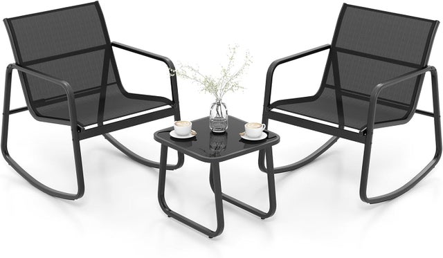 Set di Mobili a Dondolo 3 Pezzi, Tavolino e 2 Sedie a Dondolo in Textilene per Giardino, per Esterni e Interni, Cortile, Veranda, Giardino