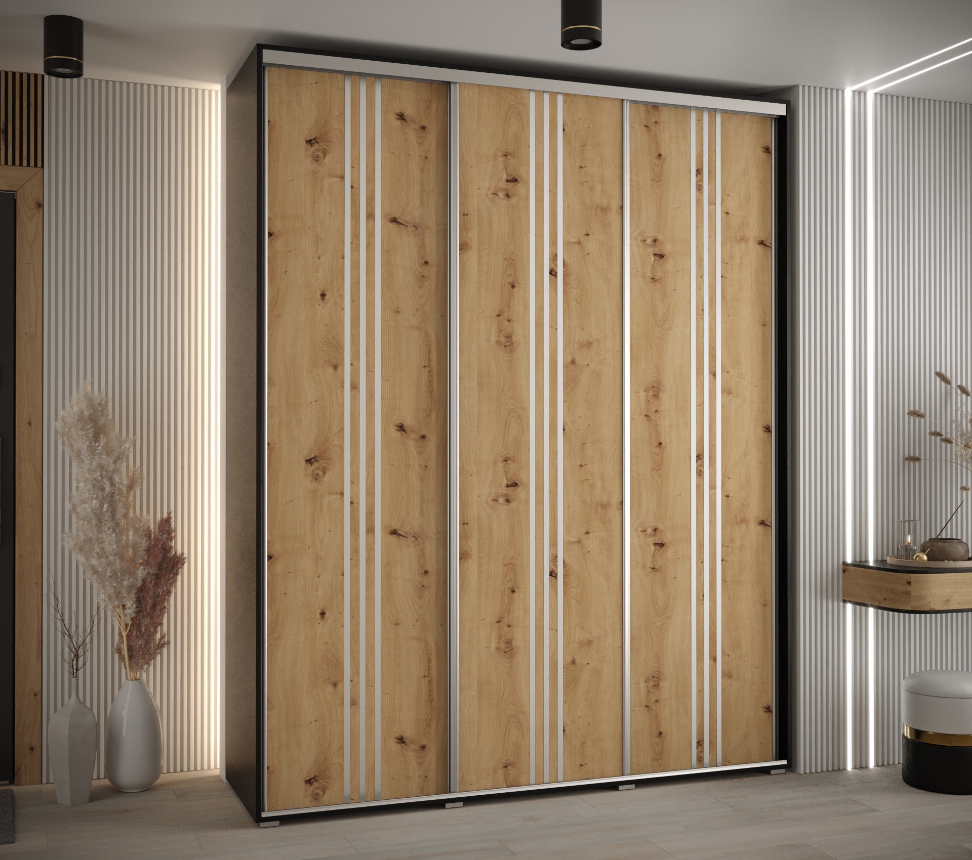 Szafa przesuwna wysoka Davos 6 200 x 60 x 235,2 cm czarny + artisan + u. srebrny - Abiks Meble - 2