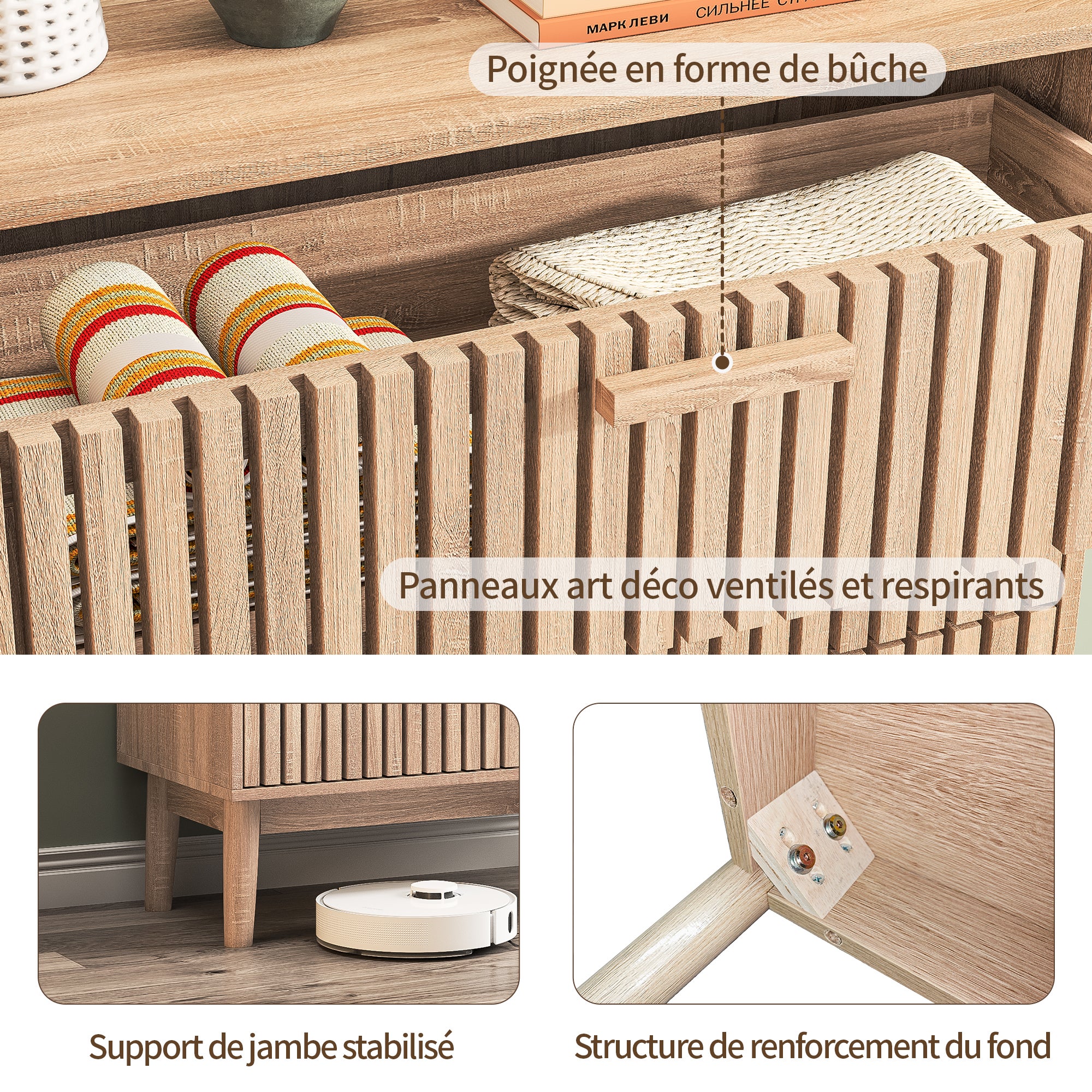 Commode 6 tiroirs en bois naturel, design moderne et minimaliste, grande capacité de rangement, structure robuste et stable pour chambre ou salon - 4