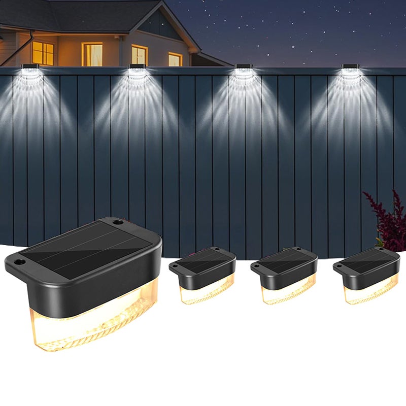 Zestaw 4 lamp solarnych LED do użytku zewnętrznego, do oświetlania schodów, nastrojowe oświetlenie trawnika, światło białe