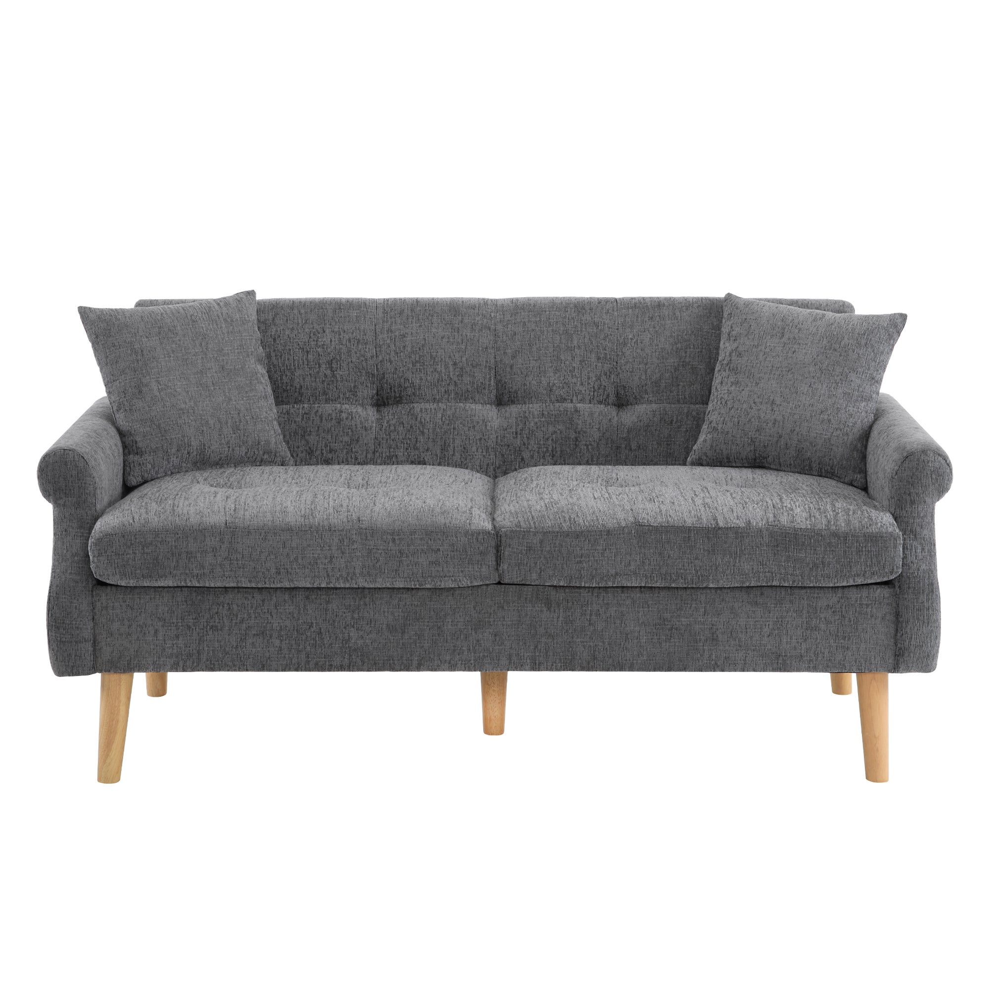 Canapé 2 places en tissu chenille avec coussins épais - 162 x 74 x 77 cm - pour salon, chambre - Gris clair - 9