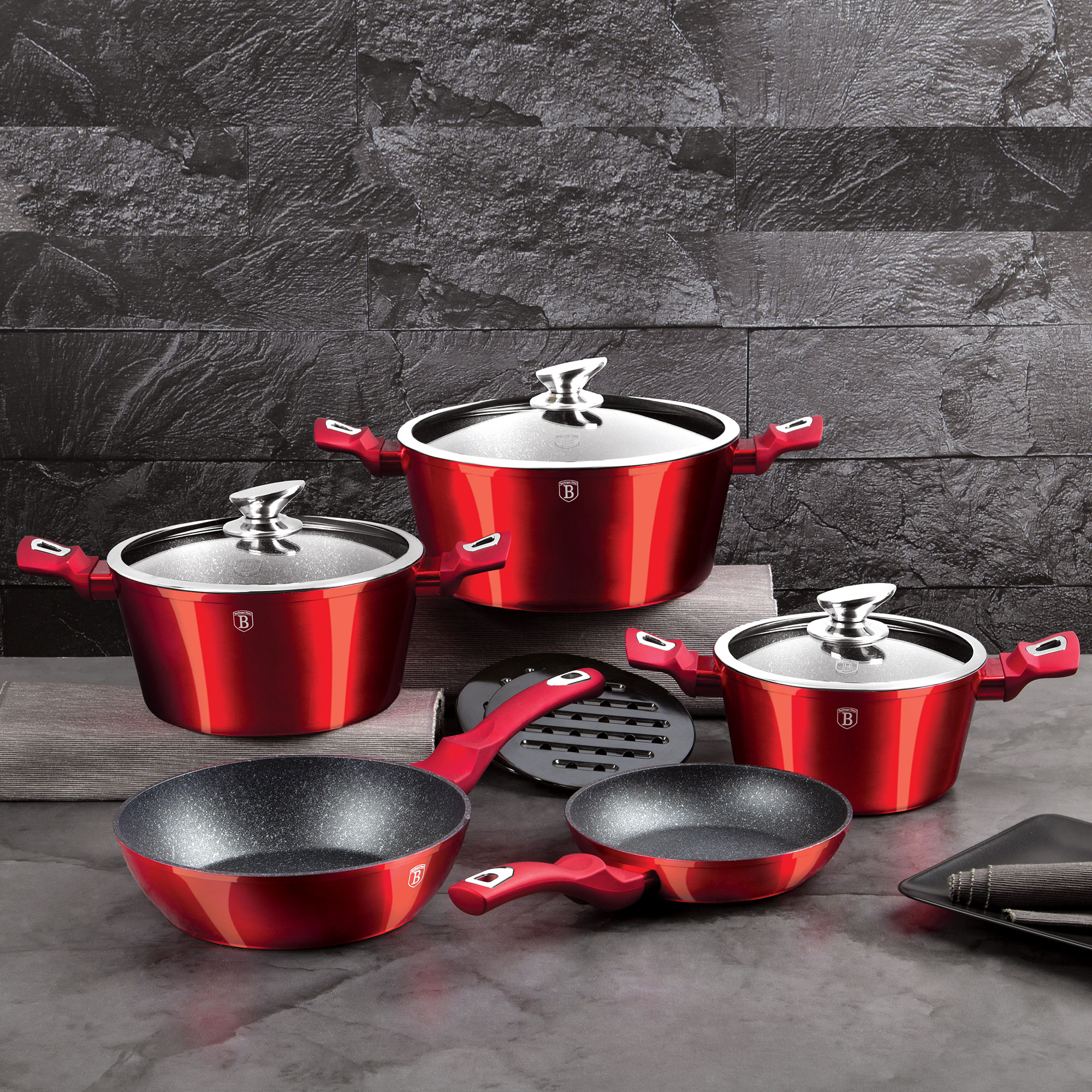 Set di 3 padelle a induzione anticata, padella antiaderente a induzione, ø 20 cm, ø 24 cm, ø 28 cm