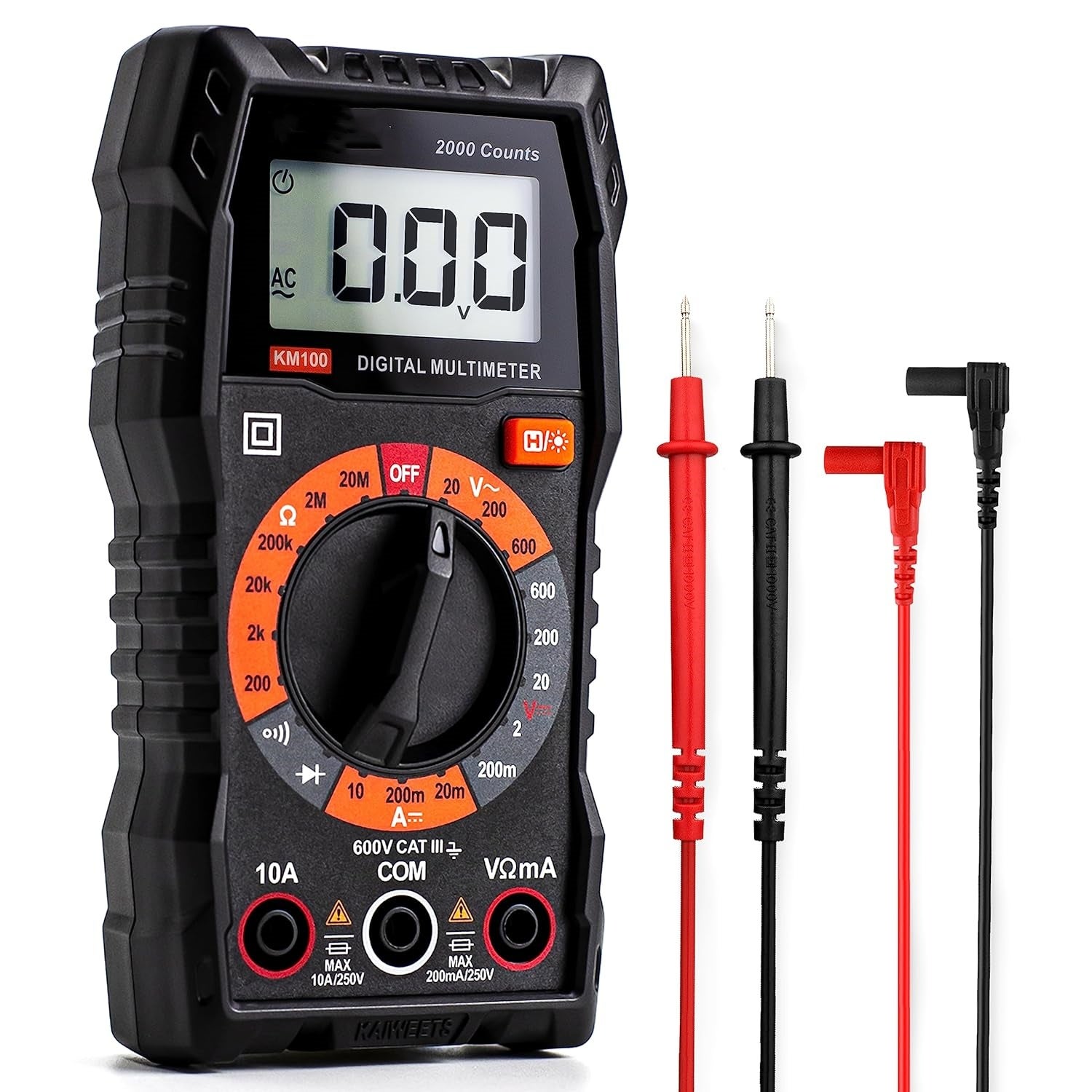 Multimetr Cyfrowy, Woltomierz Wielofunkcyjny 2000 Odczytów, Tester Elektryczny, Omomierz, Pomiar Napięcia AC/DC, Prąd DC