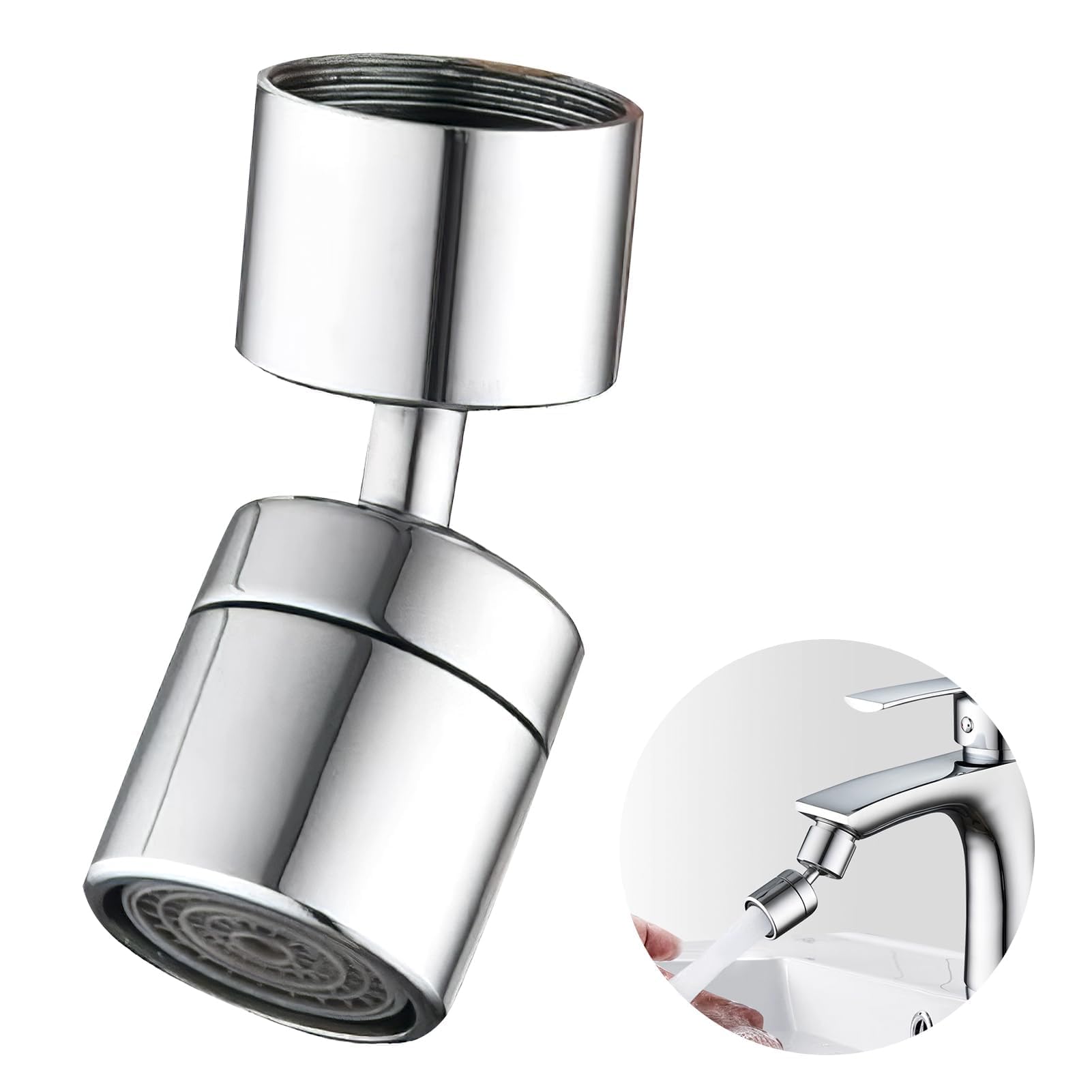 Obrotowy o 360° perlator do kranu, oszczędzająca wodę końcówka do kranu M22/M24, przedłużka wylewki do zlewu kuchennego lub łazienkowego